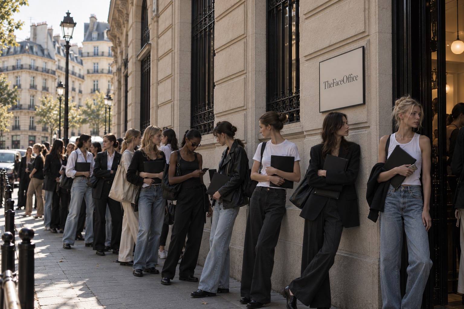 Models waiting outside a casting in Paris